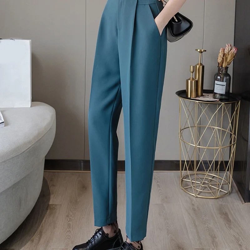 Осень-зима женские брюки с высокой талией свободные Формальные элегантные офисные женские брюки в Корейском стиле до щиколотки женские брюки новые женские брюки