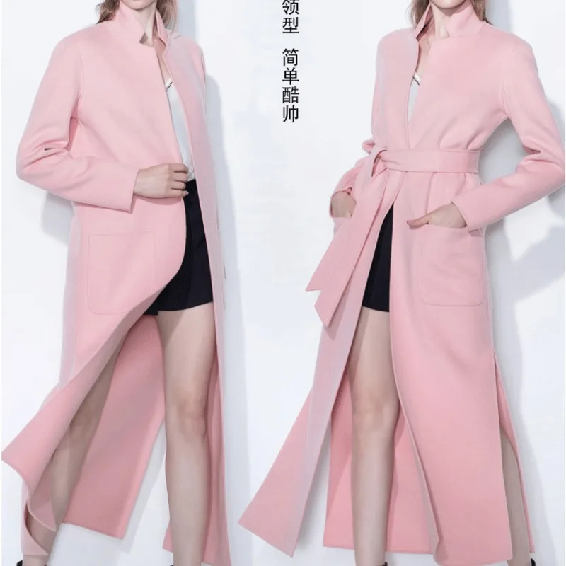 Vrouwen s winterjas roze dubbelzijdig wol kasjmier uitloper 2019 herfst plus size dames overjassen lange elegante gratis schip Vrouwen s winterjas roze dubbelzijdig wol kasjmier uitloper 2019 herfst plus size dames overjassen lange elegante gratis schip