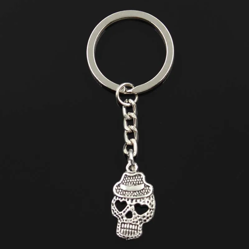 

New Fashion Keychain 26x20mm skull with hat Pendants DIY Men Silver Car Key Chain Ring Holder Souvenir For Gift