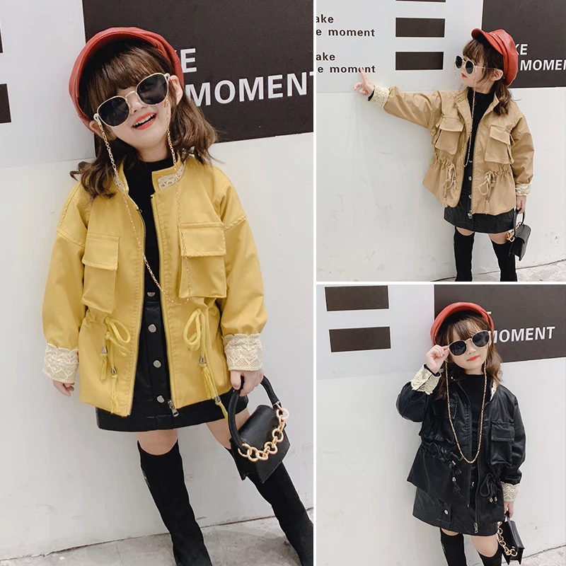 

2019 new children's spring and autumn coats girls leather autumn girls leather jackets ocean tide jacket