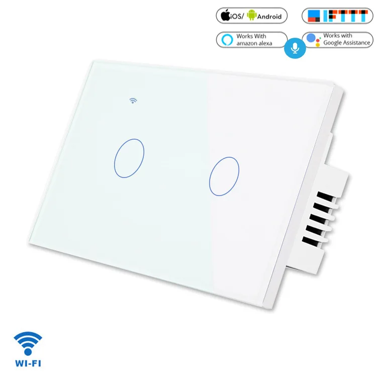 США/AU Стандартный Tuya/приложение Smart Life дистанционного Управление светильник выключатель, 1/2/3/4, 1 канал, умный дом Wi-Fi настенный сенсорный переключатель - Цвет: 2gang white