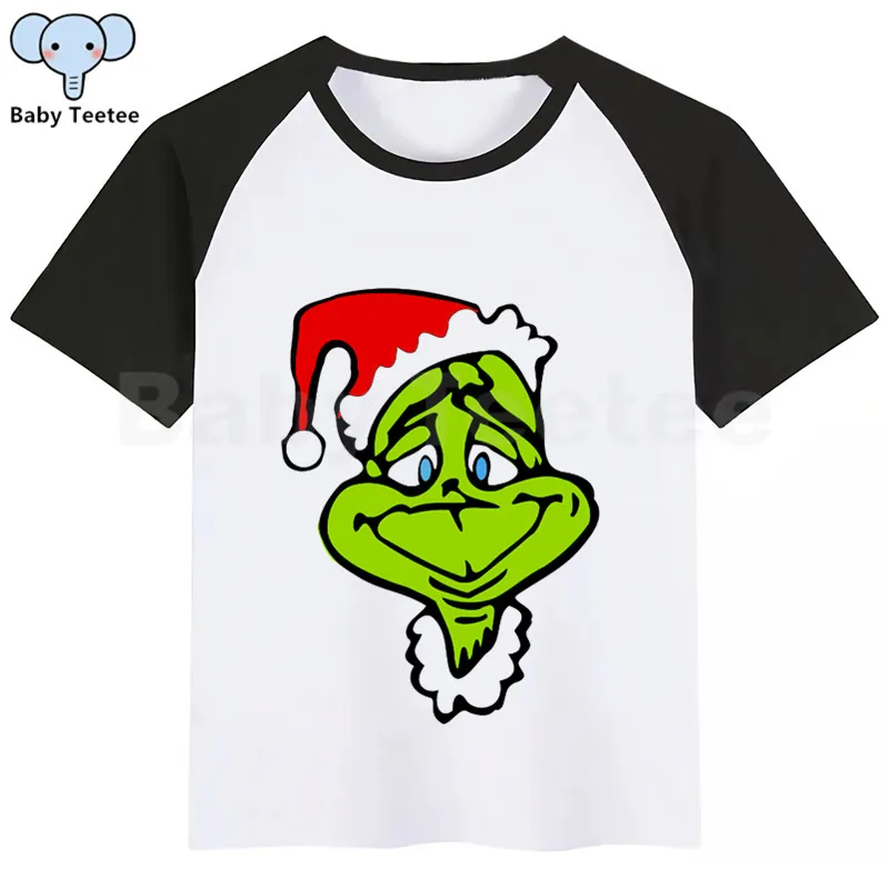Grinch/Новинка; детская летняя повседневная футболка для девочек и мальчиков; детская одежда с принтом; топы; милая детская футболка с короткими рукавами - Цвет: BlackE
