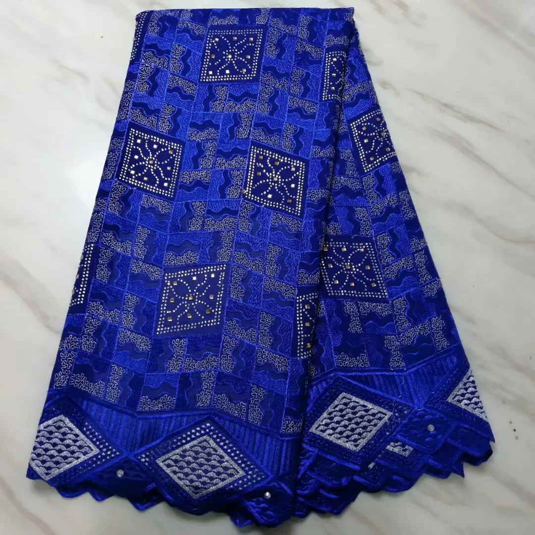 Latest African George Lace Fabric Beaded High Quality Royal Blue Nigerian French Wax Lace Fabric For Nigerian Wedding Party