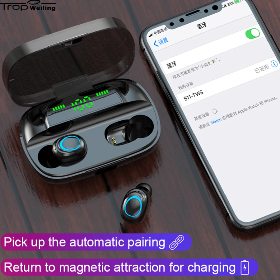 

Trop Weiling Fingertouch Bluetooth Earphone Hifi Wireless Headphone Earphone Tws Noise Cancelling Led Dispaly Wireless Headphone