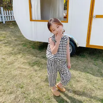 

2020 New Arrival Baby Girls 2pcs Plaid Set T Shirt+Pants Summer Kids Girls Suits 2-7 Years