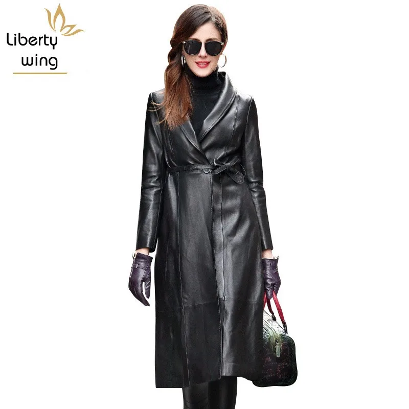 

100% Genuine Leather Womens Jacket Belt Sheepskin Coat Female 2020 Autumn Winter Fashion Slim Long Coats High Quality XXXL
