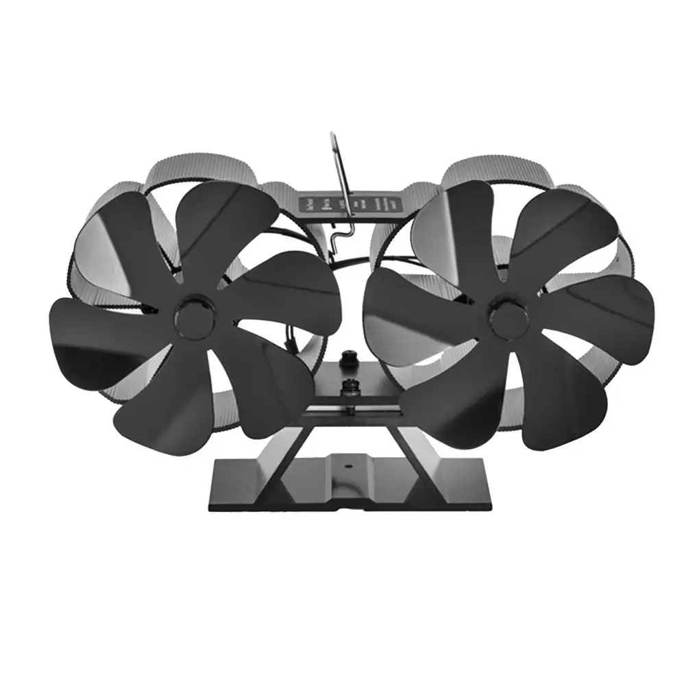 Black Fireplace Double-head High-efficiency Heat Dissipation 12 Blade Wood Burner Silent High-temperature Fireplace Fan SF707T