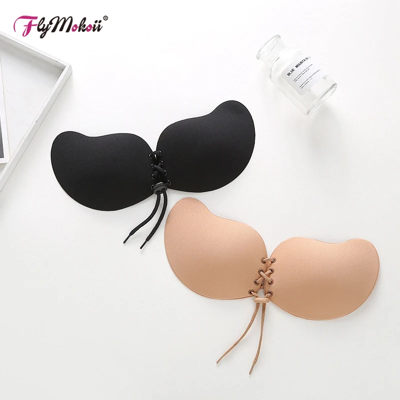 

Solid Women Strapless Front Closure Bandage Self Adhesive Bra Push Up Invisible Stick Gel Silicone Bra Backless Wire Free Bra