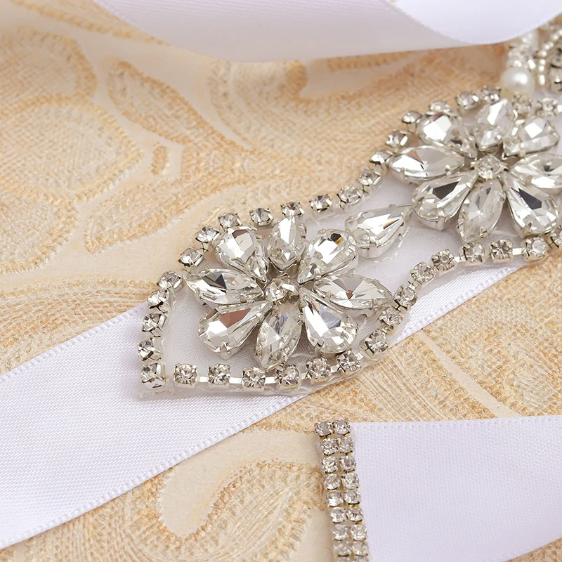 MissRDress Silver Rhinestones Bridal Belt Crystal Pearls Ribbons Wedding Belts Sash For Bridals Bridesmaids Dresses JK910