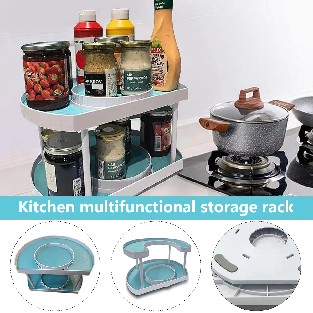 Kitchen Rack Rotating Double-layer Multifunctional Storage Rack Kitchen  Shelves Storage Box