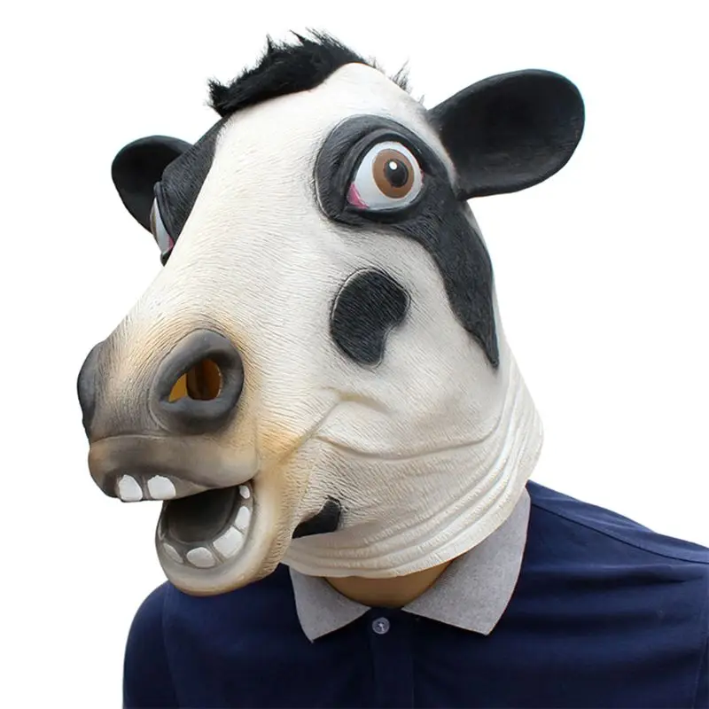 Novelty Latex Cow Mask Animal Helmet Full Head Halloween Party Cosplay Costume Props Accessories