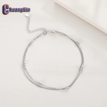 

Authentic S925 sterling silver anklet female fashion Korean version of the simple double-layer double anklet birthday gift