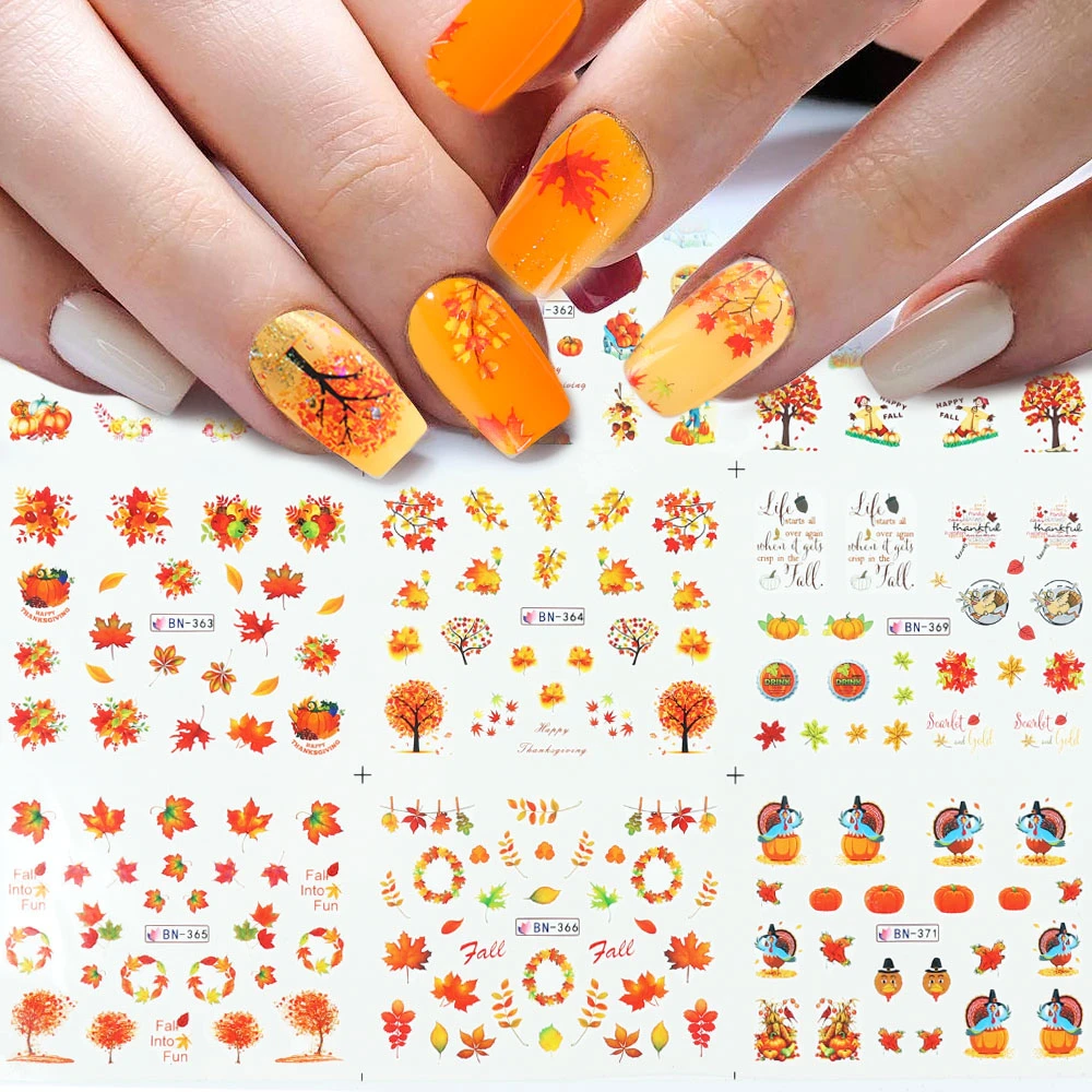 12 Stucke Gold Blatt Aufkleber Fur Nagel Herbst Maple Nail Art Wasser Decals Set Folien Dekorationen Design Blume Manikure Trbn361 372 1 Stickers Decals Aliexpress