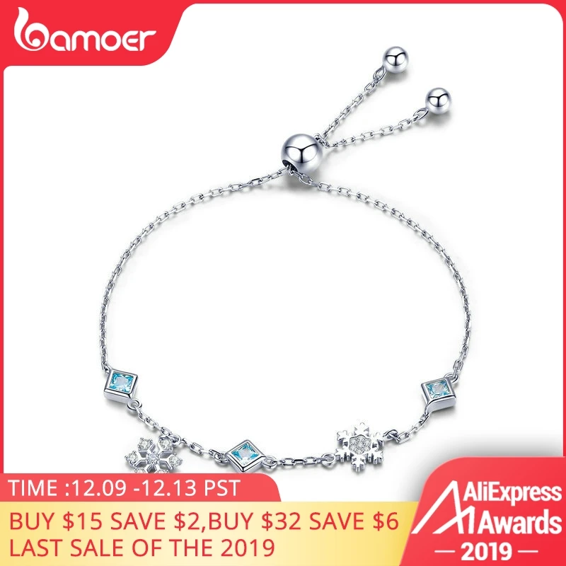 Najtaniej BAMOER nowa kolekcja 925 srebro zima śnieżynka kobiety bransoletki Chain Link bransoletka srebro biżuteria BSB001