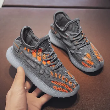 

2020 New Flying Woven Luminous Skeleton Running Shoes Children's Shoes Boy And Girl Breathable Sneakers