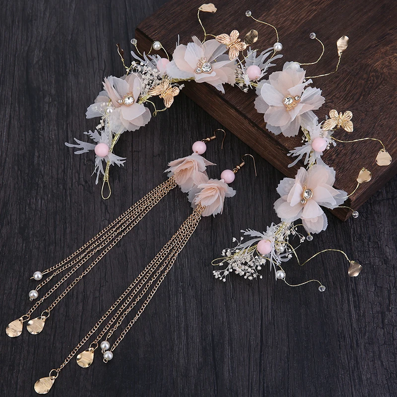 Костюм Hanfu свадебный цветок головного убора обруч для волос китайские аксессуары для волос набор супер фея Свадебные украшения Аксессуары