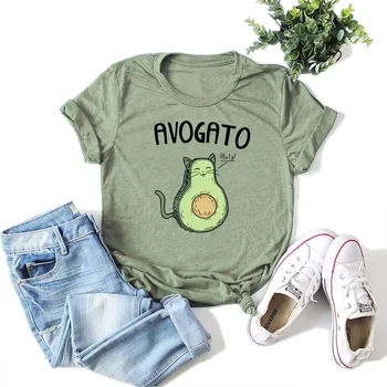 

Kawaii Avocado Print Women T Shirt Harajuku Funny Short Sleeve Tops Streetwear Cartoon Basic Tee Large Size Tshirt Woman Clothes