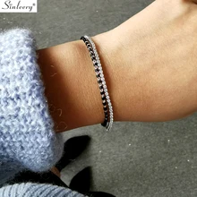 SINLEERY, очаровательный разноцветный Теннисный браслет с цирконием, черный, зеленый, белый, синий, рисовые бусины, пара браслетов для женщин, ювелирные изделия SL445 SSD