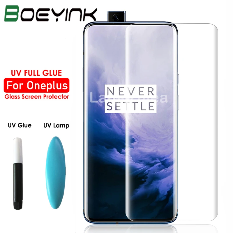 100D УФ полное клеевое закаленное стекло для Oneplus 7 T Pro 1 + защита экрана UV стеклянная