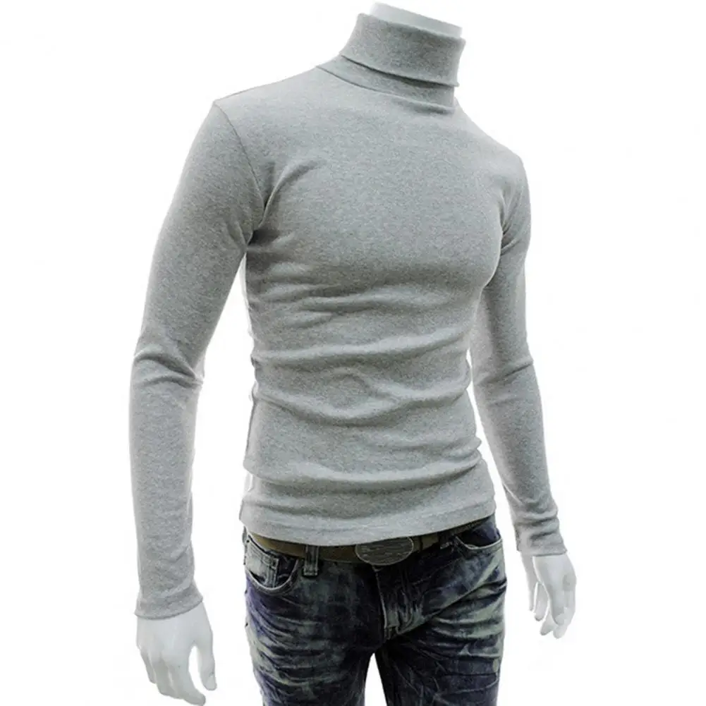 

Chic Men Pullover Long Sleeve Turtleneck Sweaters Soft Solid Color All-matched Stretchy Knitted Shirt for Autumn Winter