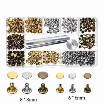 

240 Sets Leather Craft Double Cap Repairing Rivets Tubular Snaps Fastener Button Press Metal Studs Fixing Tools Kit