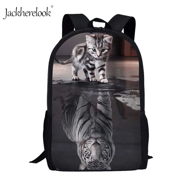 Jackhereook кошка отражение тигр печати детские школьные сумки для учеников начальной школы большие повседневные Рюкзаки на плечо Mochilas - Цвет: HK854C