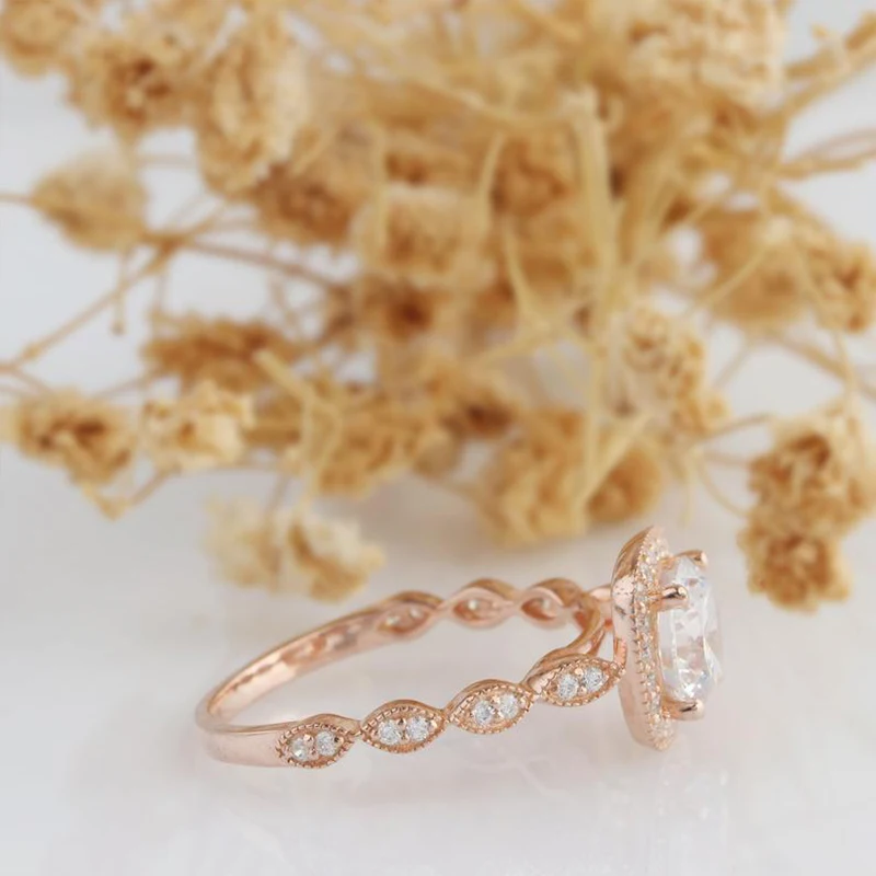 Veryins винтажный Milgrain 14K 585 розовое золото 1.2CT DEF цвет Moissanite обручальное кольцо с камнем для женщин свадебный подарок