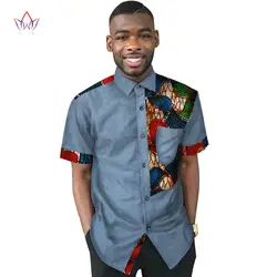 Осенняя африканская одежда для мужчин 2019 Джинсовая и печатная ткань мужская рубашка Дашики короткий рукав мужская рубашка BRW WYN357