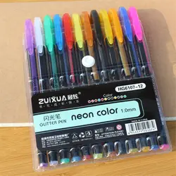 12 шт. неоновые цветные чернила 1 мм гелевые ручки для рисования искусство рисования маркер для рисования сверкающая ручка Набор