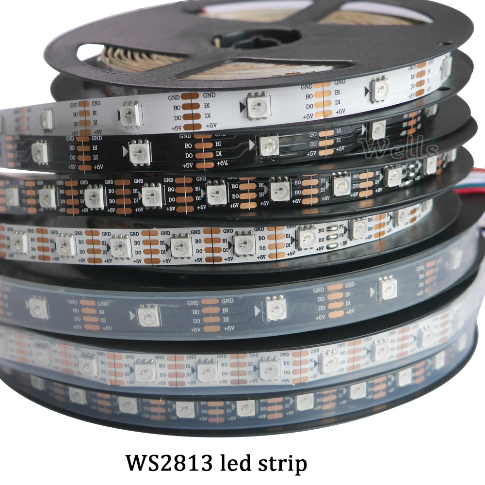 

WS2813 New 1m/5m Dual-signal 30/60/144 pixels/leds/m led IP30/IP67 WS2812B Updated pixel strip ,DC5V White/Black PCB