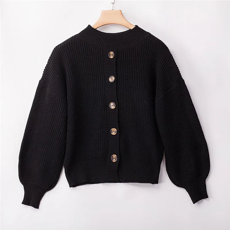 Mossha Lantern long sleeve knitting cardigan Autumn winter o-neck Loose oversized knitwear Fashion Button female cardigan - Цвет: ST0910-1