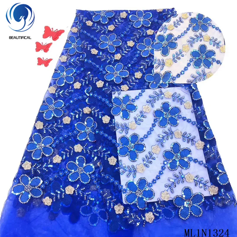 

BEAUTIFICAL African Lace Sequins Embroidery Tulle Dress Lace Material Flower pattern nigerian lace sequins ML1N1324