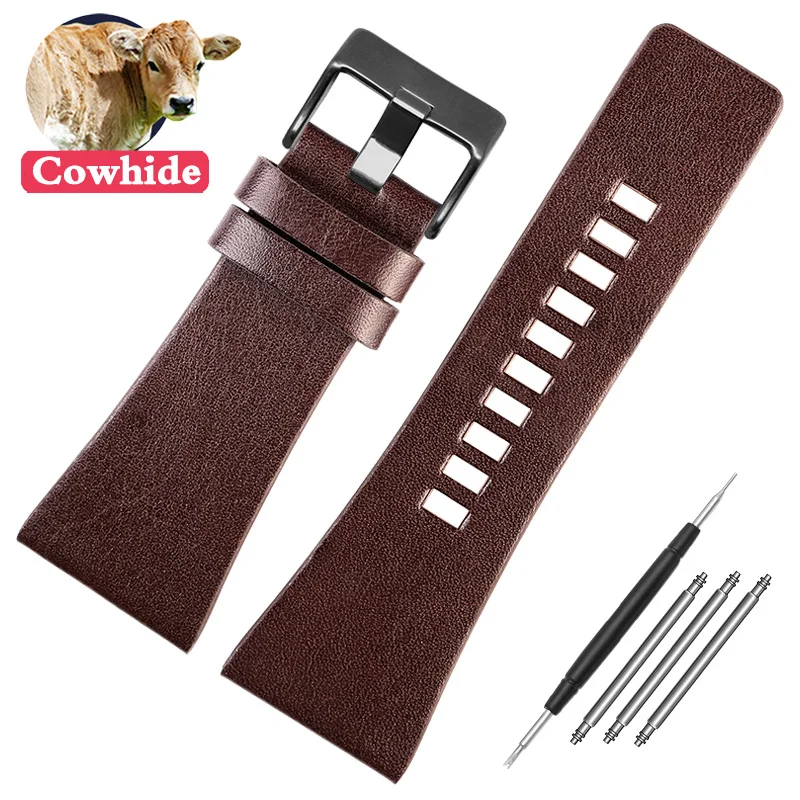 Genuine Black Leather Watchband Strap
