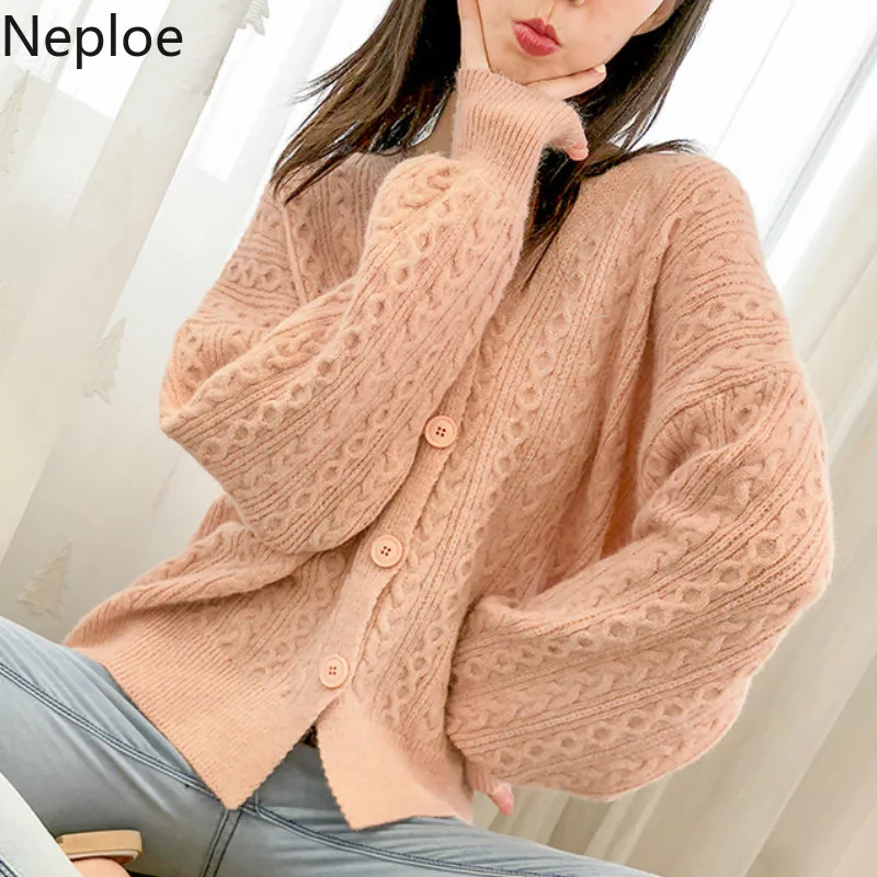 Neploe, v-образный вырез, безумный стиль, Свободный вязаный твист, кардиган, свитер для женщин, Одноцветный, с одной грудью, с длинным рукавом, Женское пальто, осень 47779