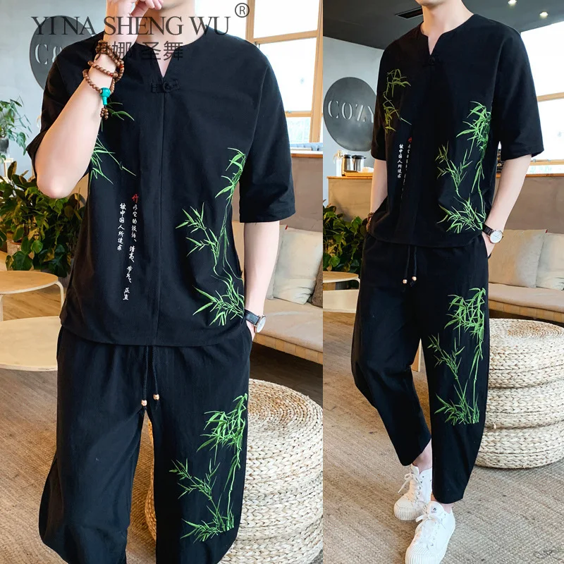 

Kimono Japanese Men Printed Short-Sleeved T-shirts Embroidered Clothes Japan Harajuku Pants Suit Yukata Haori Cardigan Costumes