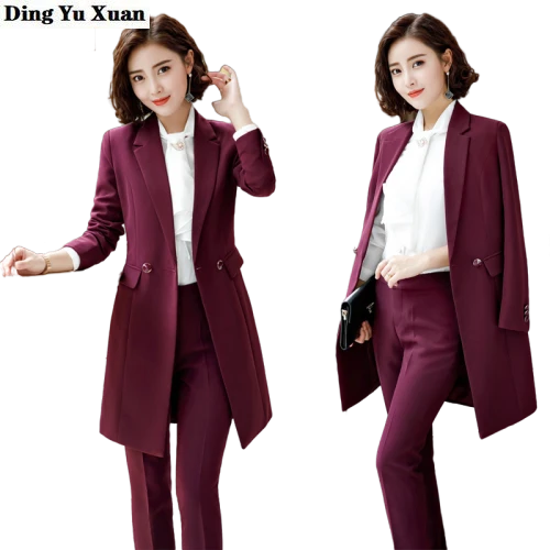 Female Office Business Trench Pant Suit 