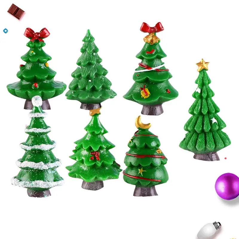 7pcs Stylish Funny Mini Christmas Tree Adornment Christmas Tree Micro Landscape Decoration Micro Landscape Snow Scene