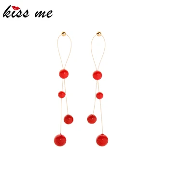 

kissme Unique Red White Acrylic Pearl Dangle Earrings For Youth Girls Gold Color Long Earrings 2020 Fashion Jewelry Accessories