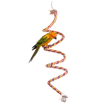 

50cm Bird Supplies Spiral Cotton Rope Swing Climbing Standing Toys Chewing Bar Parrot Bird Perch Toy with Bell