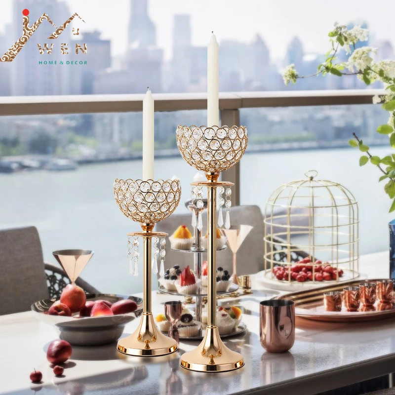 IMUWEN Metal Candle Holder Crystal Candlestick Flower Vases Wedding Table Centerpiece Pillar Flowers Stand For Home Party Decor | Дом и сад