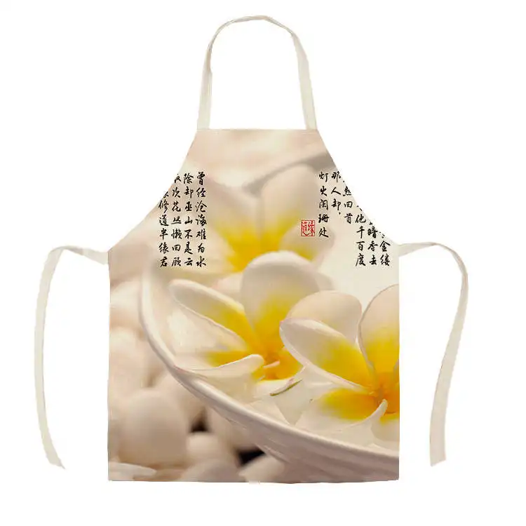 1Pcs Kitchen Apron Personalized Chinese characters Printed Sleeveless Cotton Linen Aprons for Men Women Home Cleaning Tools