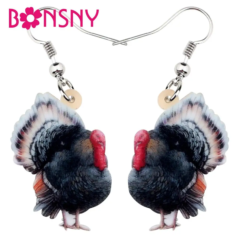 

Bonsny Acrylic Christmas Turkey Cock Hen Chicken Earrins Drop Dangle Farm Jewelry For Women Teen Girls Hot Sale Charm Party Gift