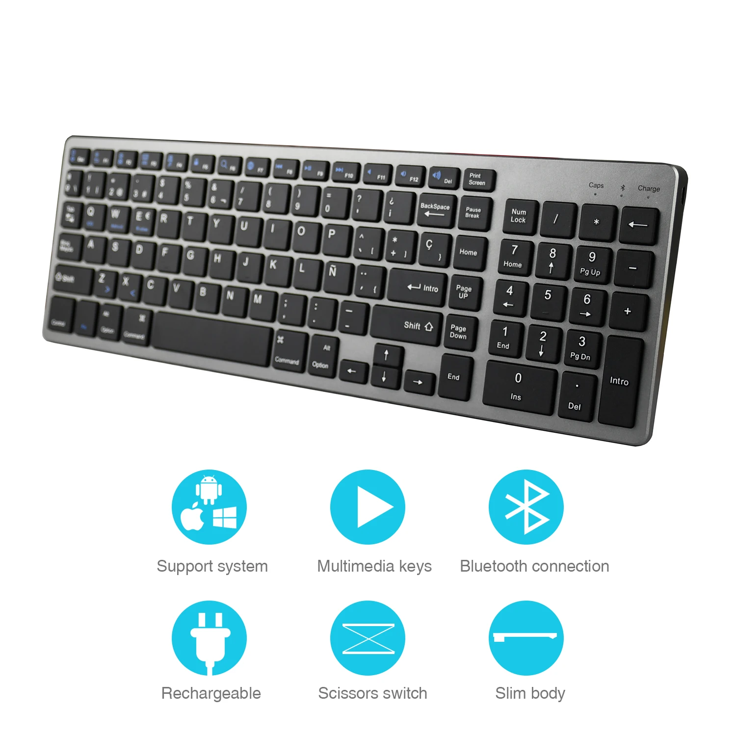 

Zienstar Spanish Wireless Bluetooth Keyboard for Ipad,MACBOOK,LAPTOP,Computer and Android Tablet ,Rechargeable Lithium Battery