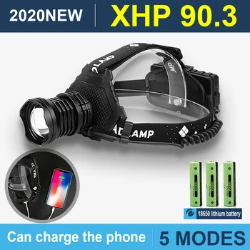 

400000 LM XHP90.3 LED Headlight XHP70 High Power LED HeadLamp USB Rechargeable Head lamp powerful Waterproof Zoom Fishing Light
