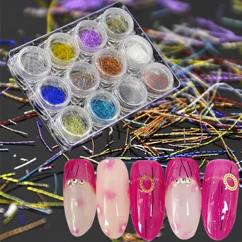 

12 Bottles Superfine Silk Nail Wire Line 3D Nail Art Decoration For UV Gel Nails Glitter Set Manicure DIY