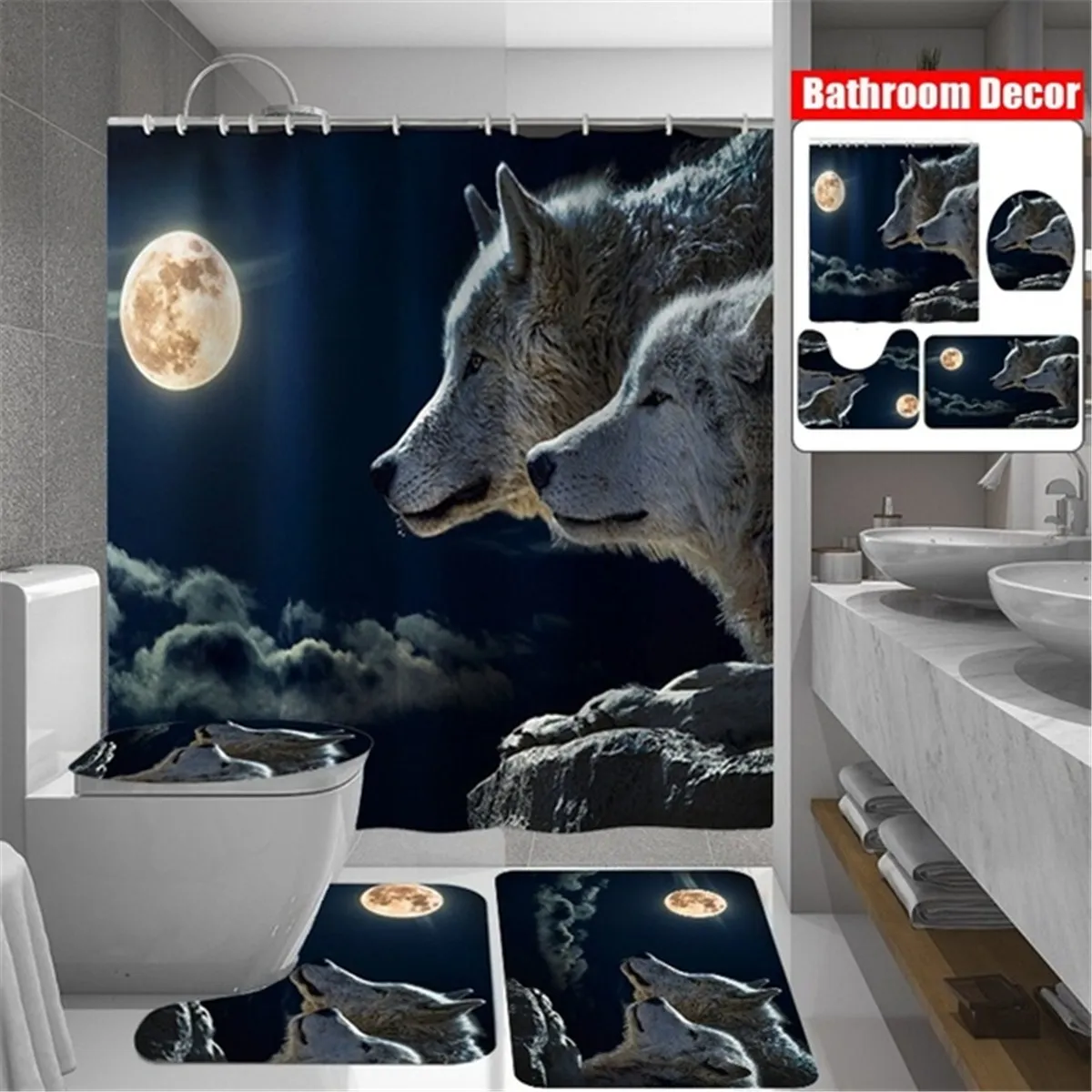 Водонепроницаемая душевая занавеска Moon Wolf стильная шторка для ванной комнаты