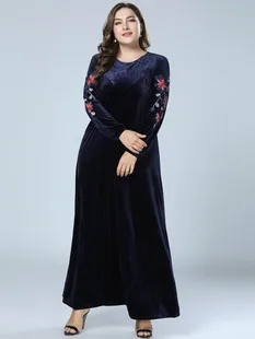 7300 платье большого размера, AliExpress, с вышивкой, вельветовое длинное платье, одноцветная длинная юбка