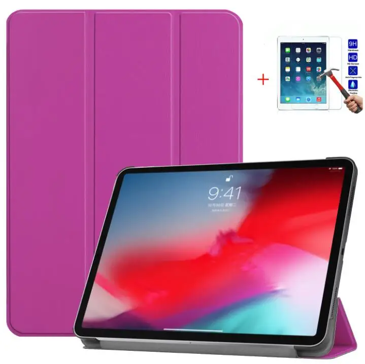 Purple Магнитный чехол для Apple iPad Pro 11 роскошный Ультратонкий чехол из искусственной кожи с подставкой сальто+ стекло+ стилус - Цвет: Purple