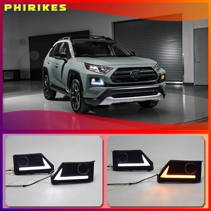 

СВЕТОДИОДНЫЙ DRL Дневной светильник для Toyota RAV4 Приключения 2019-2021 дневные ходовые огни светильник противотуманных фар с динамическими наушниками последовательный сигнал поворота