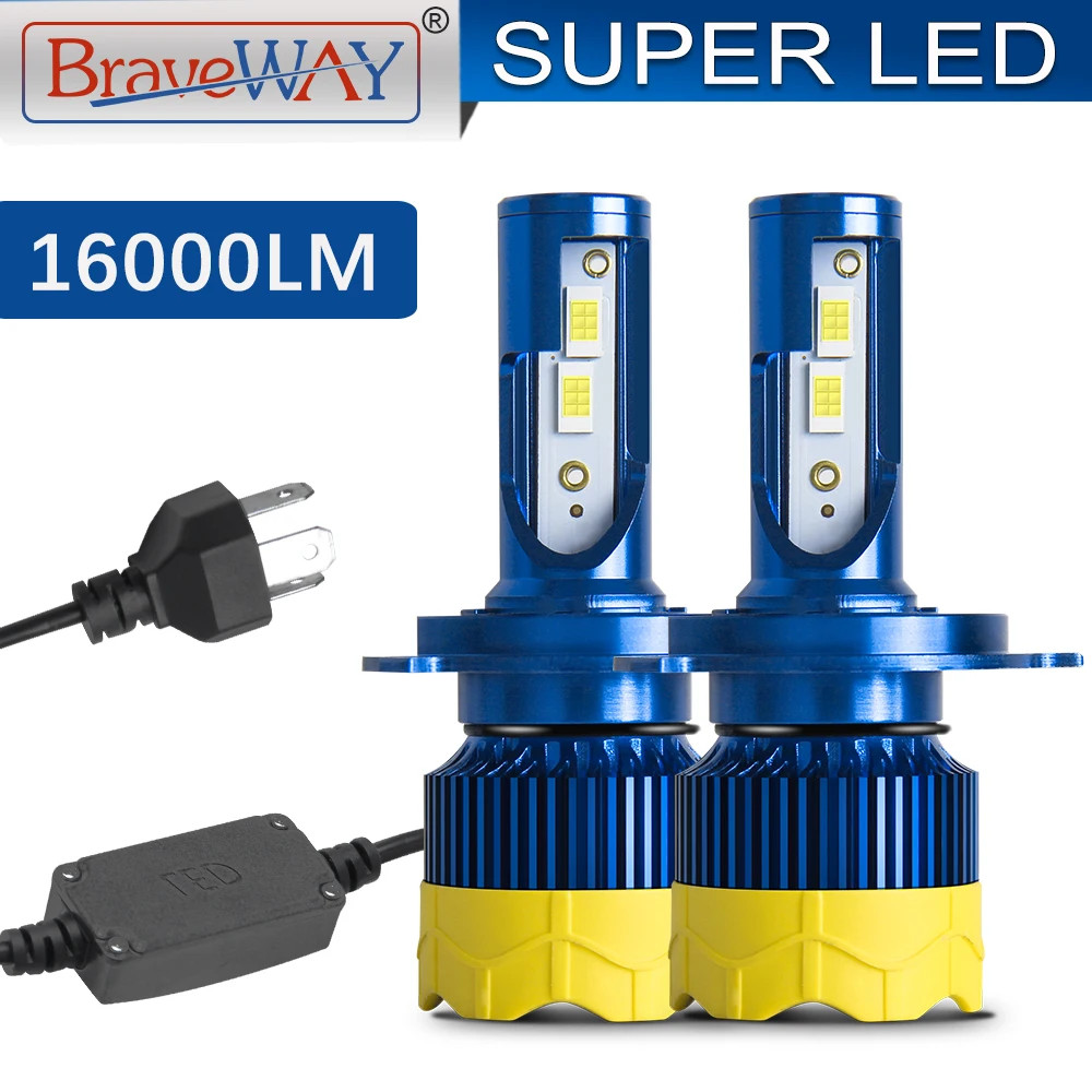 

Braveway Car Headlight Bulbs H4 LED Bulbs Moto Hi/Lo Beam CANBUS H7 LED Lights Auto KIT 6000K 12V 80W 16000LM LED Lamp for Cars